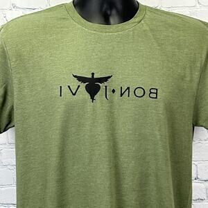 Bon Jovi Mirror Image T Shirt OD Green Reversed Heart and Dagger Logo M Medium